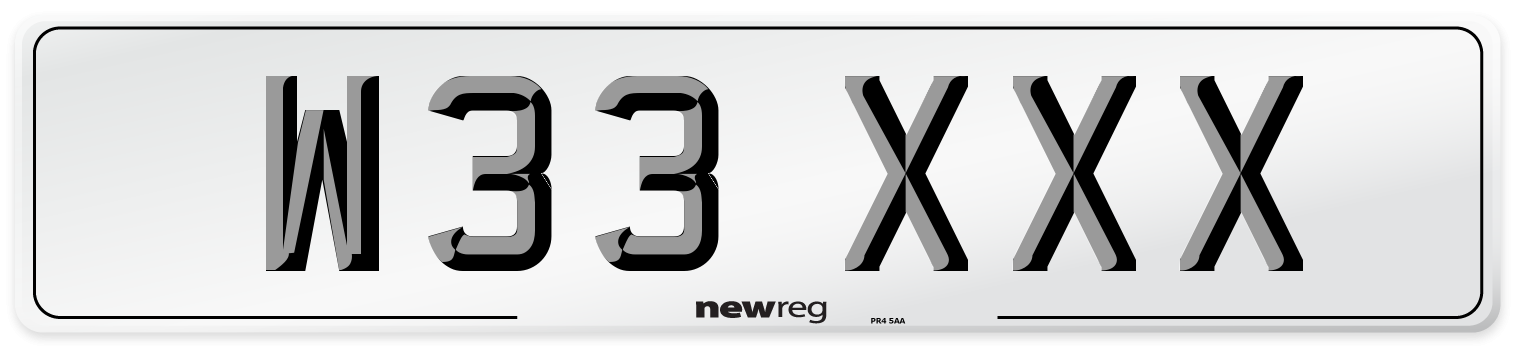 W33 XXX Number Plate from New Reg